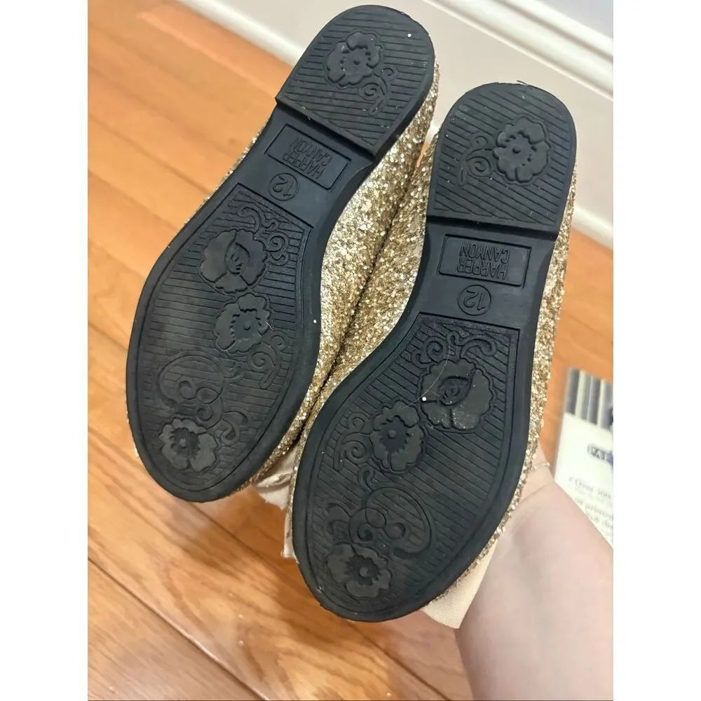 Harper Canyon Girls Gold Glitter Flats with Bow Girls Size 12